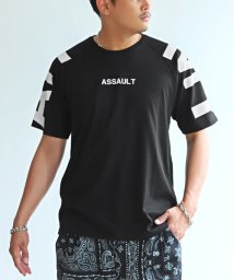LUXSTYLE(ラグスタイル)/袖ロゴプリントラグランTシャツ/Tシャツ メンズ 半袖 袖ロゴ プリント ビッグロゴ ラグラン/ブラック