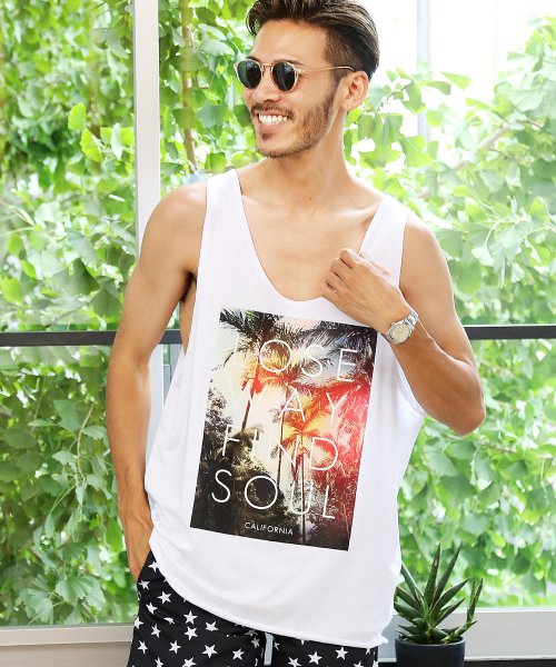 カルフォルニアプリントタンクトップ タンクトップ メンズ タンク インナー ノースリーブ カットソー レイヤード 重ね着 トップス ジギーズショップ Jiggys Shop Magaseek