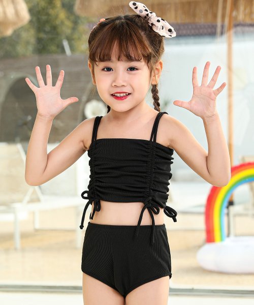キッズ 水着 女の子 ビキニ セパレート 2点セット ギャザー リブ ハイウエスト テディショップ Teddyshop Magaseek