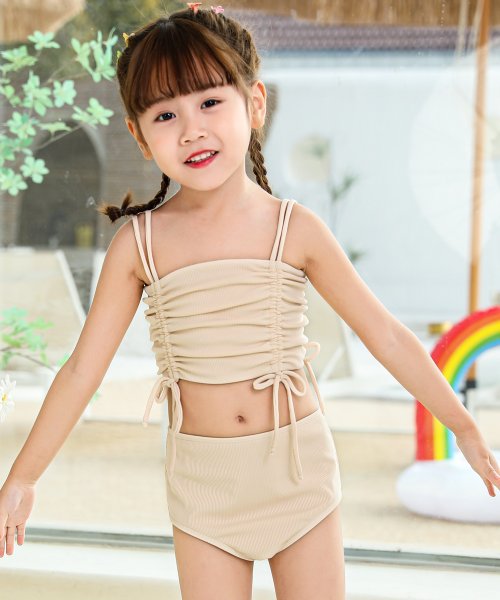 セール キッズ 水着 女の子 ビキニ セパレート 2点セット ギャザー リブ ハイウエスト テディショップ Teddyshop Magaseek