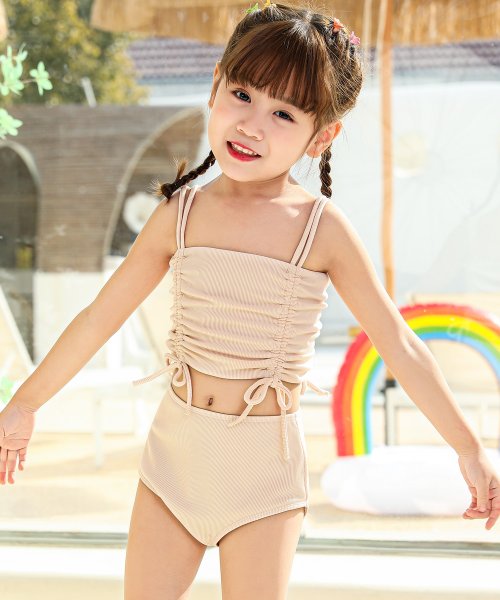 キッズ 水着 女の子 ビキニ セパレート 2点セット ギャザー リブ ハイウエスト テディショップ Teddyshop Magaseek