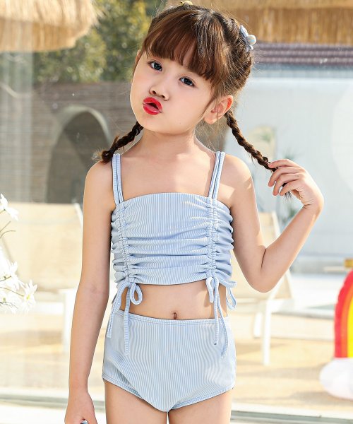 キッズ 水着 女の子 ビキニ セパレート 2点セット ギャザー リブ ハイウエスト テディショップ Teddyshop Magaseek