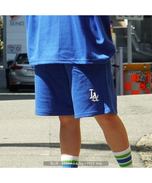 1111clothing(ワンフォークロージング)/LA スウェット ショートパンツ メンズ ショーツ レディース ワイドショーツ 綿100% 裏毛 ハーフパンツ ワイド 短パン セットアップ 可能 ロゴ 刺繍 /ブルー