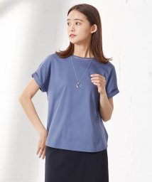 J.PRESS LADIES（LARGE SIZE）(J．プレス　レディス（大きいサイズ）)/【UVケア・接触冷感】コンパクトコットンスムース フレンチスリーブ カットソー/ブルー系