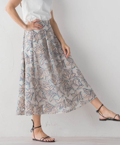 フラワーモール刺繍ウエストゴムフレアスカート