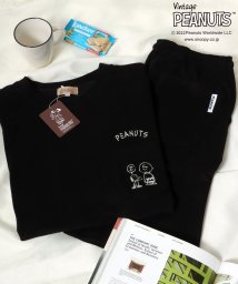 salong hameu(salong hameu)/【Salong hameu】Peanuts（ピーナッツ）スヌーピー パイルTシャツ＆ハーフパンツ ルームウェア/2点セット/セットアップ/ブラック