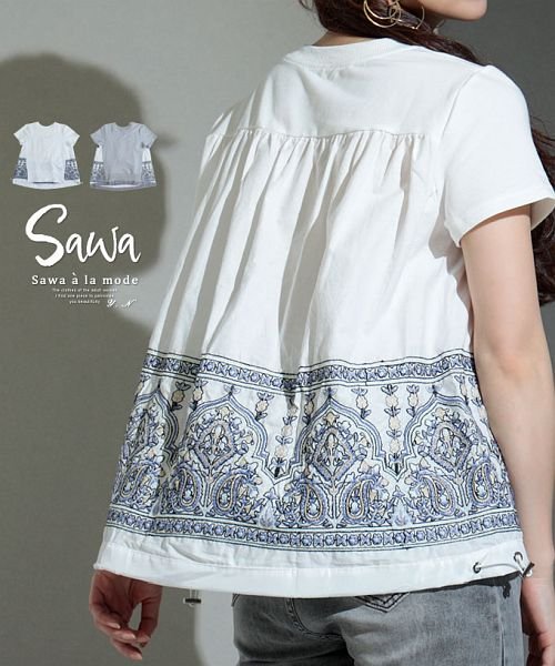 Sawa a la mode(サワアラモード)/バックスタイルに自信がつく刺繍のカットソー/ホワイト
