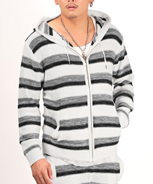 セール ボーダーニットジップパーカー パーカー メンズ ボーダー ニット レディース ジップアップ ラグスタイル Luxstyle Magaseek