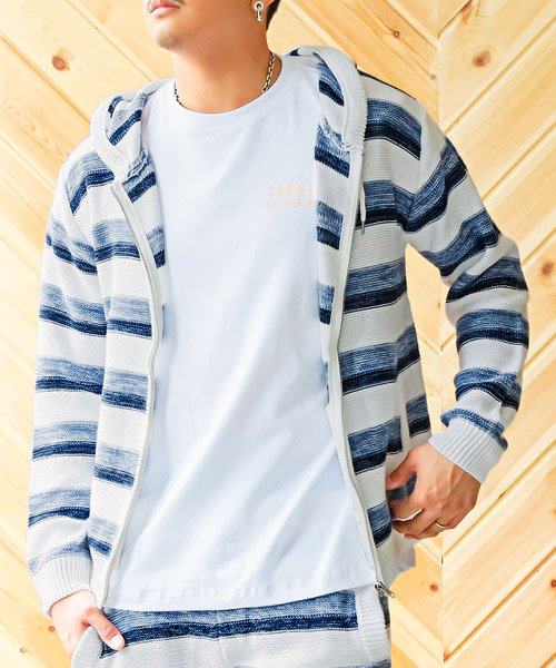 セール ボーダーニットジップパーカー パーカー メンズ ボーダー ニット レディース ジップアップ ラグスタイル Luxstyle Magaseek