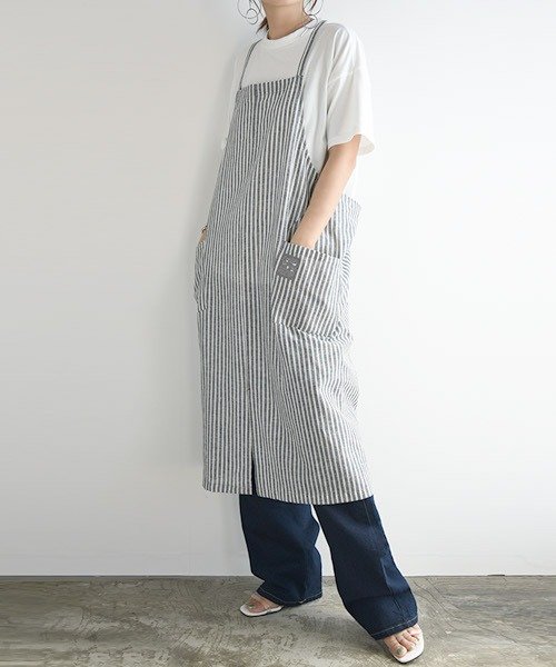 セール コットンリネンかぶりエプロン レディース エプロン おしゃれ 大人 かわいい 夏 麻 綿 コットン 便利 かぶるだけ かぶる だけ 薄手 家事 ガーデニング お アンドイット And It Magaseek