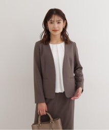 NATURAL BEAUTY BASIC(ナチュラルビューティーベーシック)/＜ウーステッドライクツイルセットアップシリーズ＞ノーカラージャケット/グレイッシュモカ