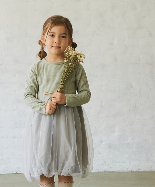 ふんわりワッフル 長袖 チュール バルーンスカート ワンピース ペアマノン Pairmanon Magaseek