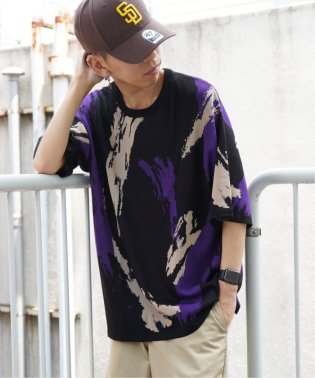 VENCE　EXCHANGE/スプラッシュ柄ニットTシャツ/504805813