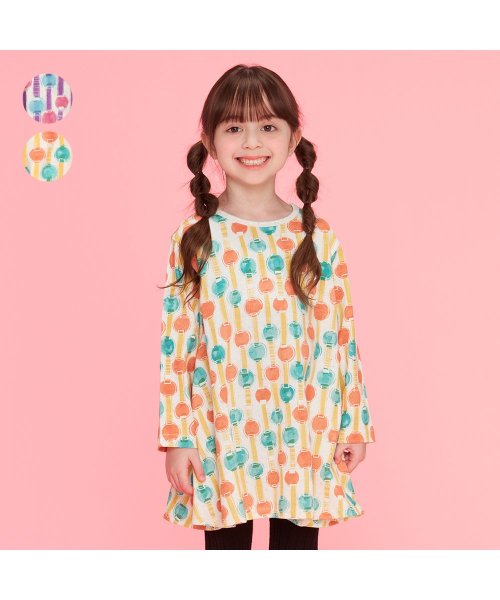 子供服 Caldia カルディア 日本製カラーネップ総柄長袖ワンピース 100cm 140cm A 504 カルディア Caldia Magaseek