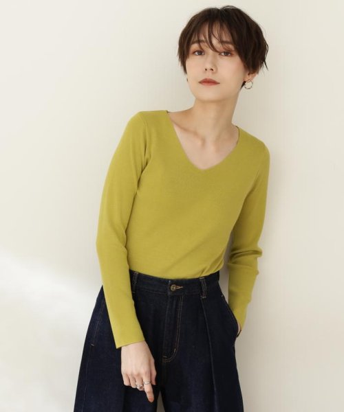 N Natural Beauty Basic(エヌナチュラルビューティベーシック)/総針Vネック長袖ニット/イエロー