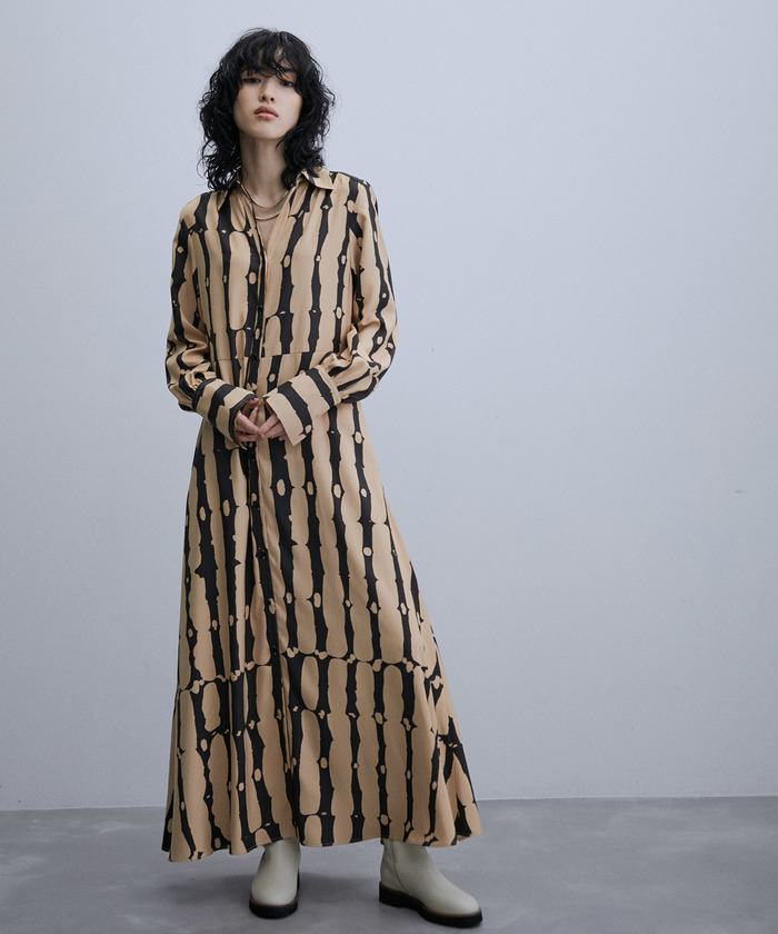 ゆったり柔らか アダムエロペ フォールドダイプリントワンピース