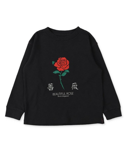 ゴートゥーハリウッド(ゴートゥーハリウッド)/天竺 薔薇 と 平和 Tシャツ/ブラック