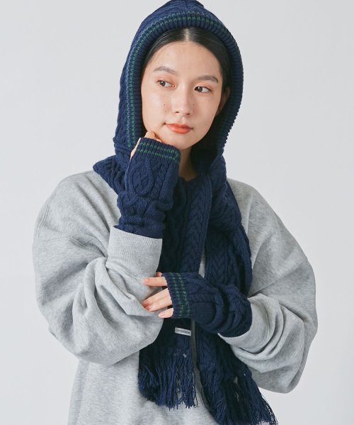 OVERRIDE(OVERRIDE)/OVERRIDE  KNIT SCHOOL ARM WARMER/ネイビー