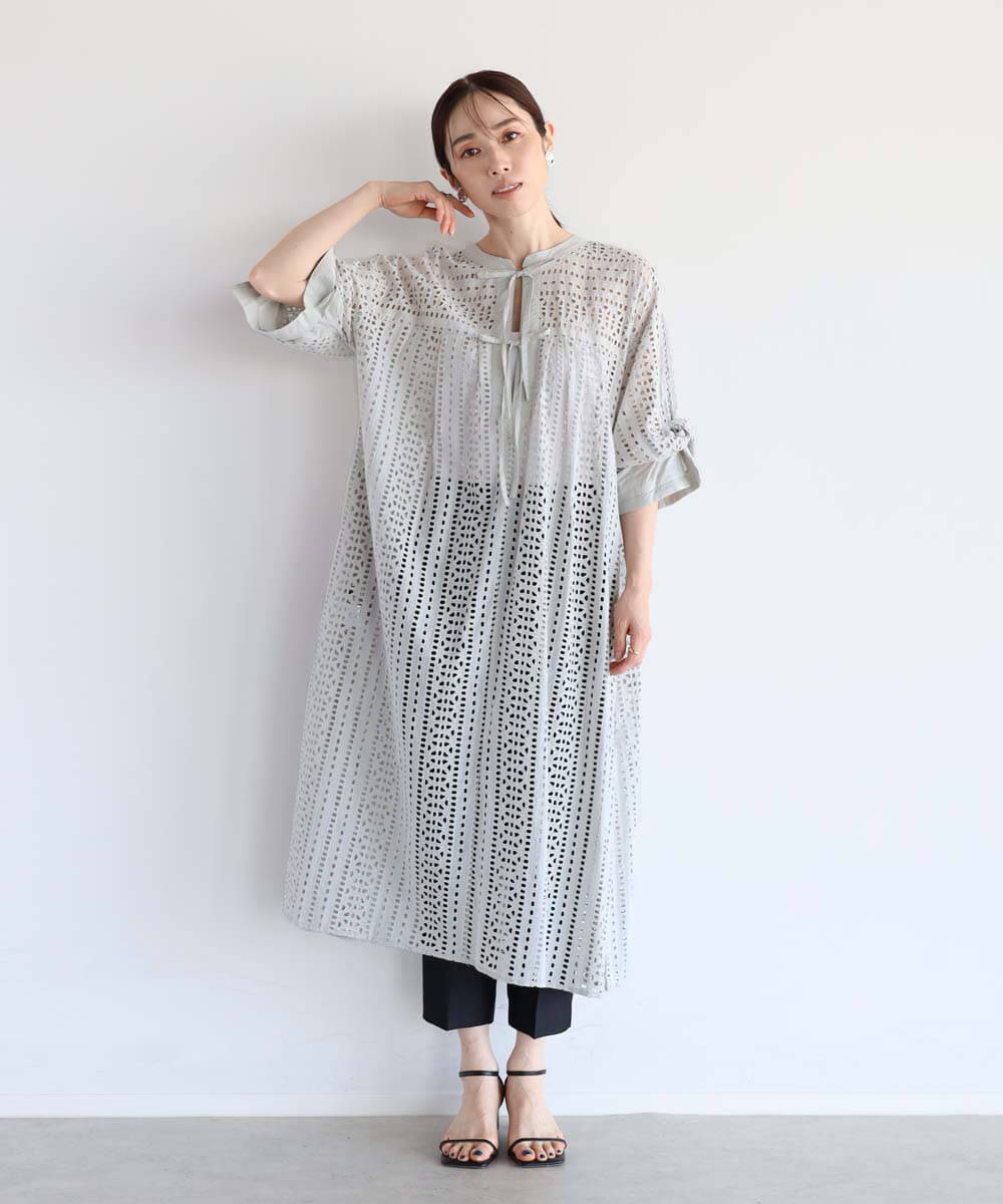 LASUD ラッシュド Aga プリーツ×レース ワンピース-