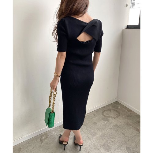 サマーニット タイトワンピース ロングワンピース リブ ドレス オケージョン 緑 グリーン 韓国 ファッション 前後2way デコルテオープンサマーニット フューティアランド Futier Land Magaseek