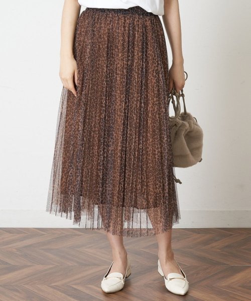 セール】【洗える】チュールレオパードプリーツスカート(504774183  