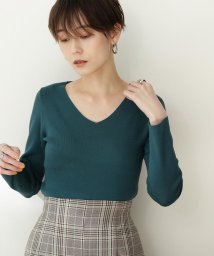 N Natural Beauty Basic(エヌナチュラルビューティベーシック)/総針Vネック長袖ニット/グリーン