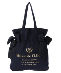 Maison de FLEUR(メゾンドフルール)/ダブルリボンギャザートートバッグ/ネイビー