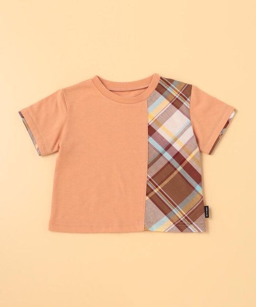 COMME CA ISM KIDS(コムサイズム（キッズ）)/マドラスチェック使い　半袖Tシャツ(80・90cm)/オレンジ