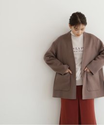 NATURAL BEAUTY BASIC(ナチュラルビューティーベーシック)/Vネックハーフリバーコート/ブラウン×チェック2