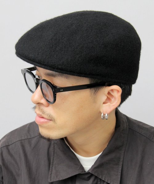 Besiquenti(ベーシックエンチ)/フラットバイザー シームレス ウールハンチング ハンチング帽 ウール100％ 帽子 メンズ カジュアル シンプル/ブラック