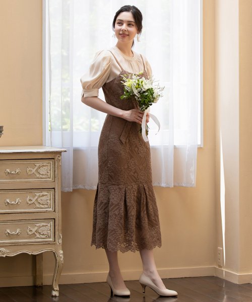 DRESS+(ドレス プラス)/ブラウス ジャンパースカート セット 結婚式 ドレス マーメイド/モカ
