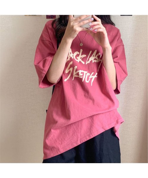 maison de LATIR(メゾンドラティール)/ロック風ラージTシャツ/ピンク