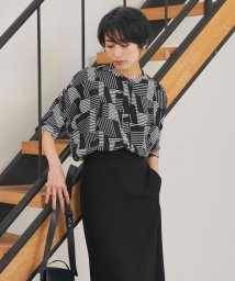 ICB（LARGE SIZE）(ICB（大きいサイズ）)/【WEB限定カラーあり】 Back Satin Amunzen バンドカラーブラウス/ブラック系柄