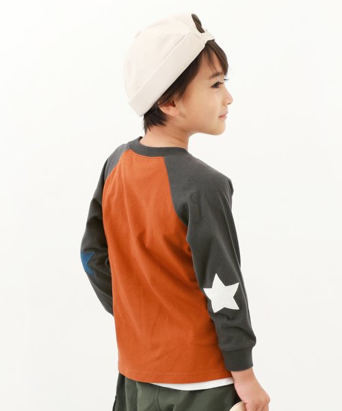 devirock(デビロック)/エルボーパッチ 長袖Tシャツ 子供服 キッズ 男の子 女の子 トップス 長袖Tシャツ ロンT 綿100% 吸汗/ブラック系1