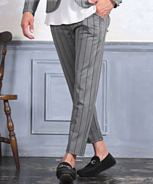 セール ラグスタイル Luxstyle ストライプヘリンボーンアンクルパンツ アンクルパンツ メンズ ストライプ ヘリンボーン スラックス Magaseek