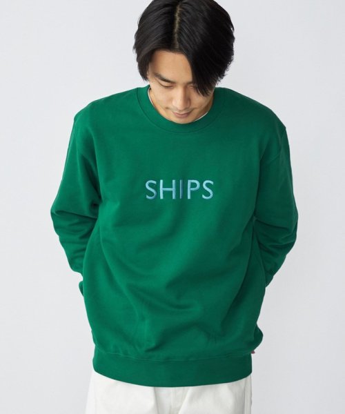 SHIPS MEN(シップス　メン)/*SHIPS: 刺繍 SHIPS ロゴ ユニセックス クルーネック スウェット/グリーン