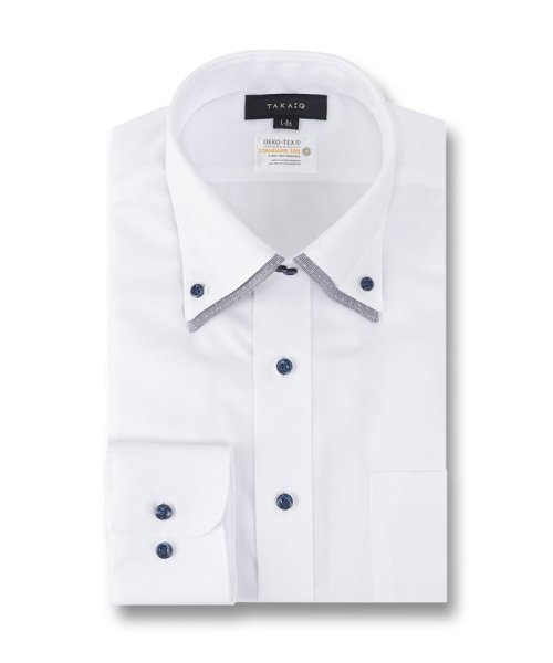 TAKA-Q(タカキュー)/形態安定 吸水速乾 スタンダードフィット 2枚衿ドゥエ 長袖 シャツ メンズ ワイシャツ ビジネス yシャツ 速乾 ノーアイロン 形態安定/ホワイト