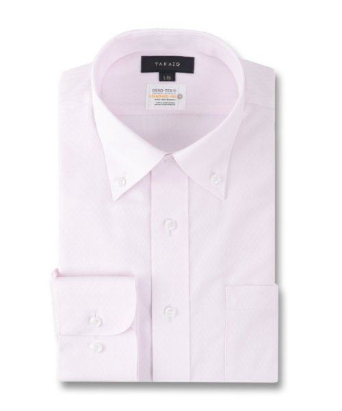 TAKA-Q(タカキュー)/形態安定 吸水速乾 スタンダードフィット ボタンダウン 長袖 シャツ メンズ ワイシャツ ビジネス yシャツ 速乾 ノーアイロン 形態安定/ピンク