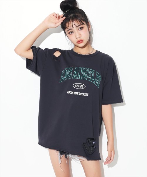 ANAP　GiRL(アナップガール)/カレッジ裏毛クラッシュTシャツ/ブラック