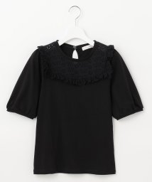 Feroux(フェルゥ)/【接触冷感・UVケア】カットワークパフスリーブ Tシャツ/ブラック系