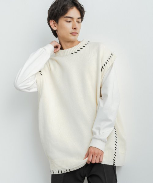 ベスト ニット セーター メンズ レディース カラ ハンドステッチ ビッグシルエット オーバーサイズ ルーズ アメカジ カジュアル リブ レイヤード アクリル ロッキーモンロー Rocky Monroe Magaseek ベスト ニット セーター メンズ レディース カラ ハンドステッチ ビッグシルエット オーバーサイズ ルーズ アメカジ カジュアル リブ レイヤード アクリル ロッキーモンロー Rocky Monroe Magaseek