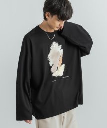 Rocky Monroe(ロッキーモンロー)/Tシャツ 長袖 ロンT メンズ レディース カットソー ダンボール プリント ストレッチ アート ビッグシルエット オーバーサイズ ルーズ クルーネック カジュ/ブラック系1