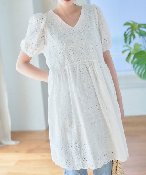 セール トップス コットンレースチュニックミニワンピース 2526 グローウィングリッチ Growingrich Magaseek