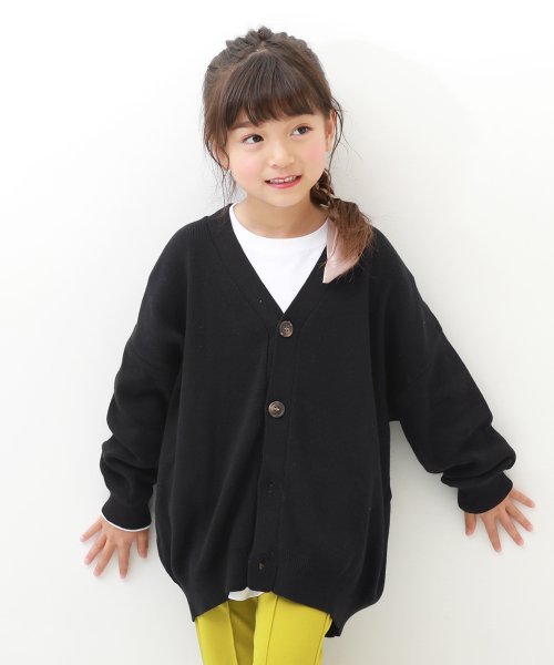 devirock(デビロック)/洗える ビッグシルエット コットンニットカーディガン 子供服 キッズ 男の子 女の子 トップス カーディガン 綿100%/ブラック