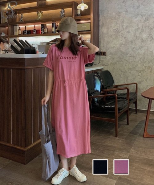 セール セイヘイショップ Seiheishop Tワンピース スリット入り ロングtシャツワンピース 部屋着 ルームウェア ロング 半袖 ラウンドネック プリント 体型カバー 春夏 韓国ファッション Magaseek