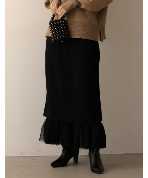Re:EDIT(リエディ)/[2022A/W COLLECTION][低身長サイズ有]ジョーゼット裾チュールデザインスカート/ブラック