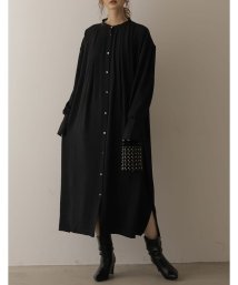 Re:EDIT(リエディ)/[2022A/W COLLECTION][低身長/高身長サイズ有]ポーラタックデザインシャツワンピース/ブラック