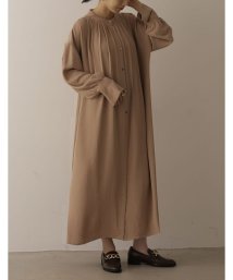 Re:EDIT(リエディ)/[2022A/W COLLECTION][低身長/高身長サイズ有]ポーラタックデザインシャツワンピース/ブラウン