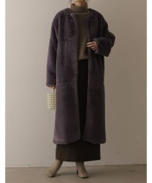 Re:EDIT(リエディ)/[2022A/W COLLECTION][低身長サイズ有]フェイクファーデザイン切り替えロングコート/パープル