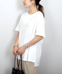 Aletta vita(Aletta vita)/綿天竺5分袖ドロップショルダーロゴ刺繍Tシャツ/オフホワイト